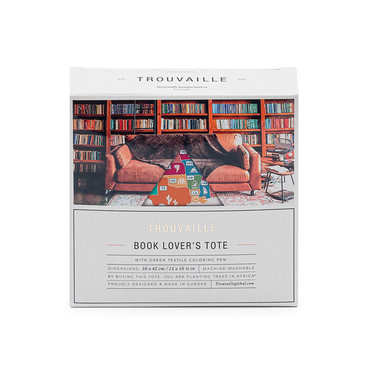 BOOKUSATOTE high quality 100% cotton tote bag with Book Lover's bucket list and colouring textile pen. 
Made in Europe. 
Registered design by Trouvaille™