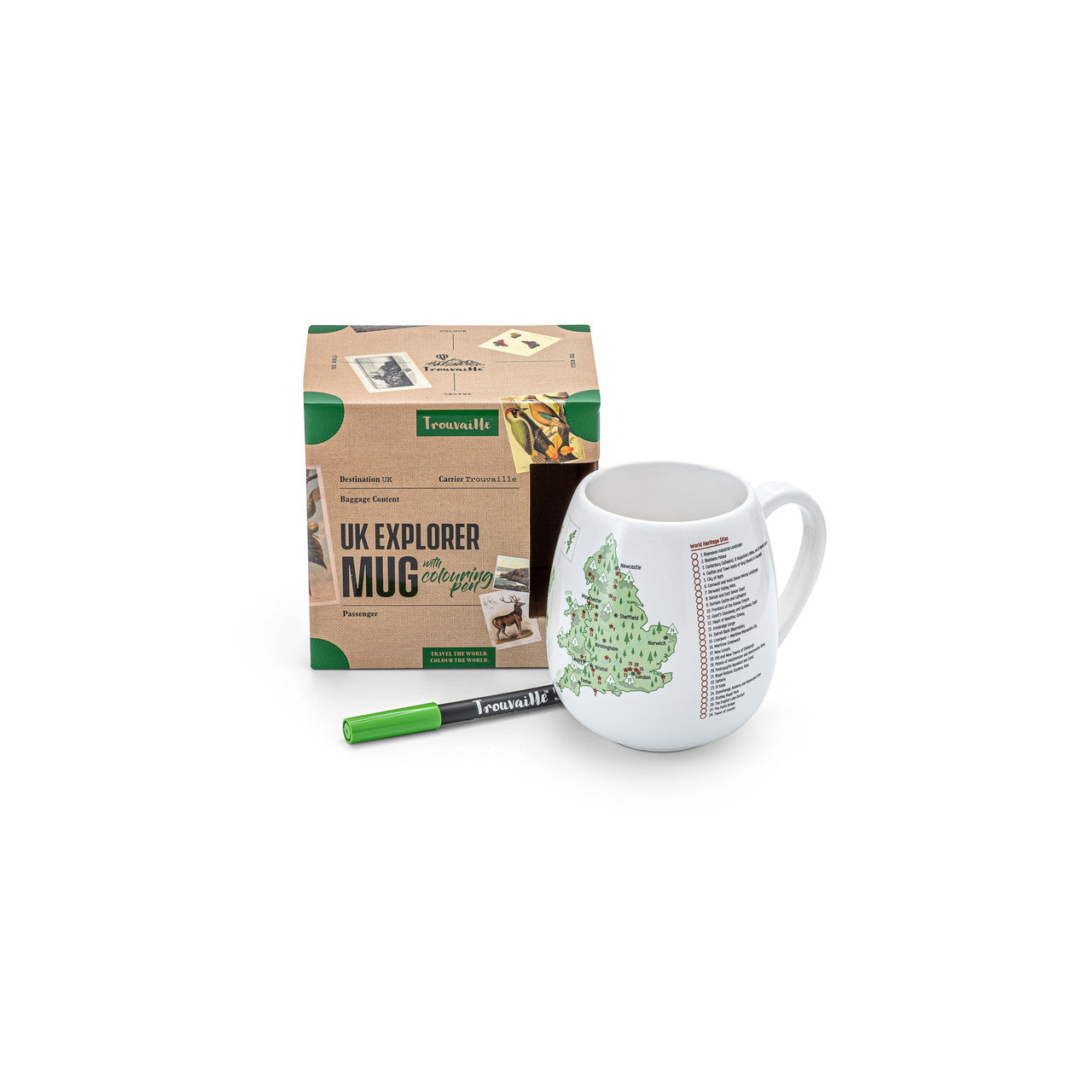 UKMUG high quality ceramic mug with UK map and colouring pen.
Dishwasher and Microwave safe. Made in Europe.
Registered design by Trouvaille™
Travel the World. Colour the World.