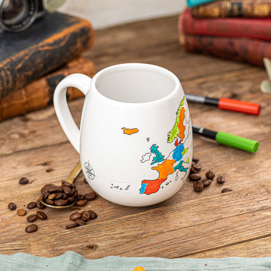 EUROPEMUG high quality ceramic mug with Europe map and colouring pen.