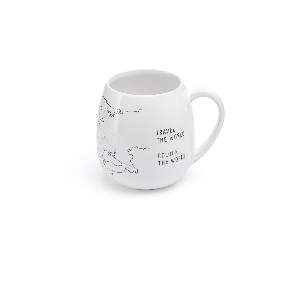 EUROPEMUG high quality ceramic mug with Europe map and colouring pen. 
Dishwasher and Microwave safe. Made in Europe. 
Registered design by Trouvaille™ 
Travel the World. Colour the World.