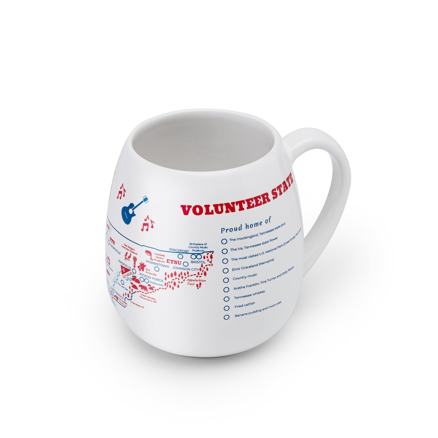 Right side detail of Tennessee map coloring mug to track travels and personalize your state adventures