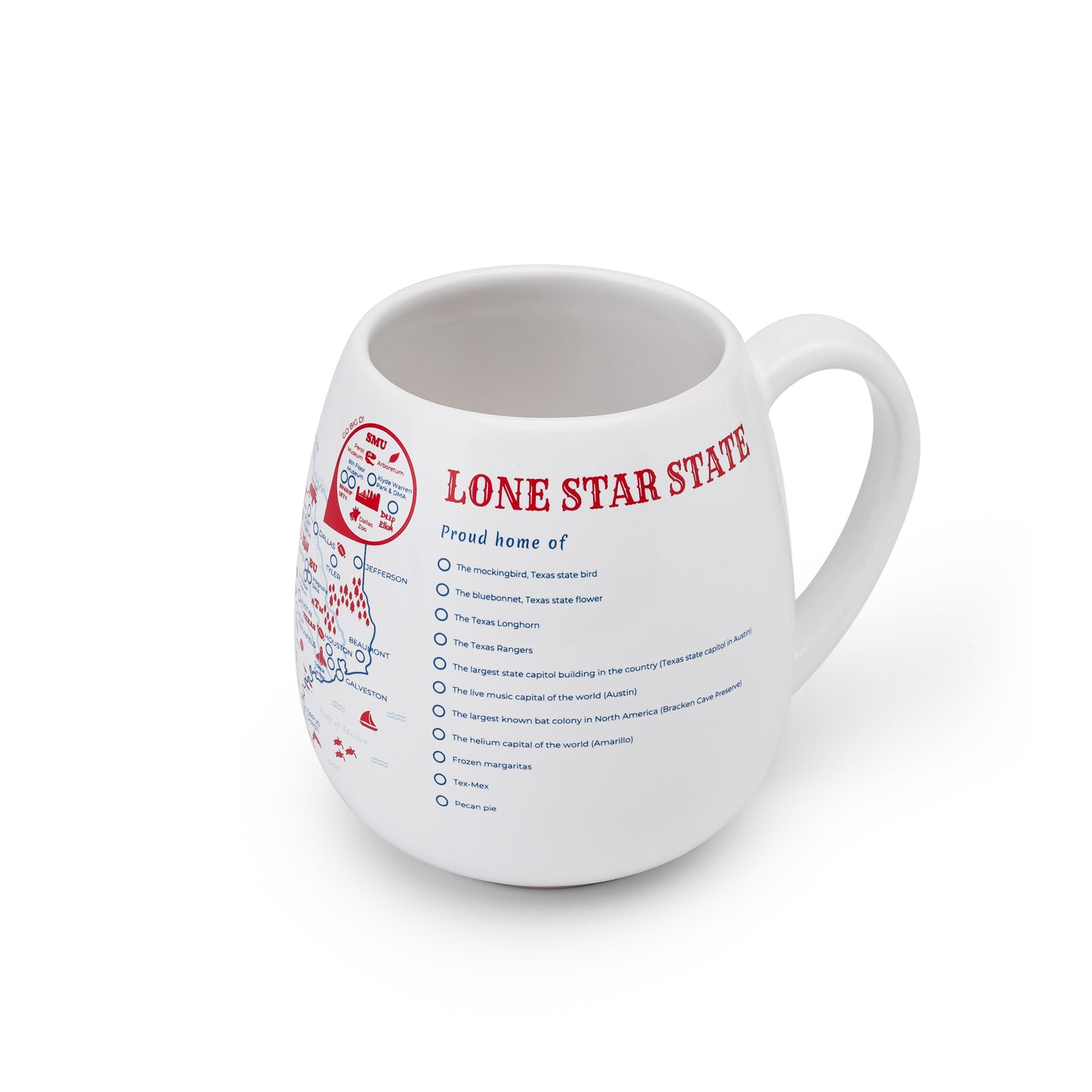 Right side detail of Texas map color-in mug to track travels and personalize your state adventures