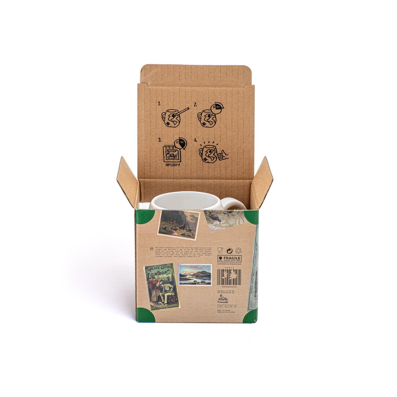 UK map colour-in mug inside open recyclable packaging, ready to personalise travel gift