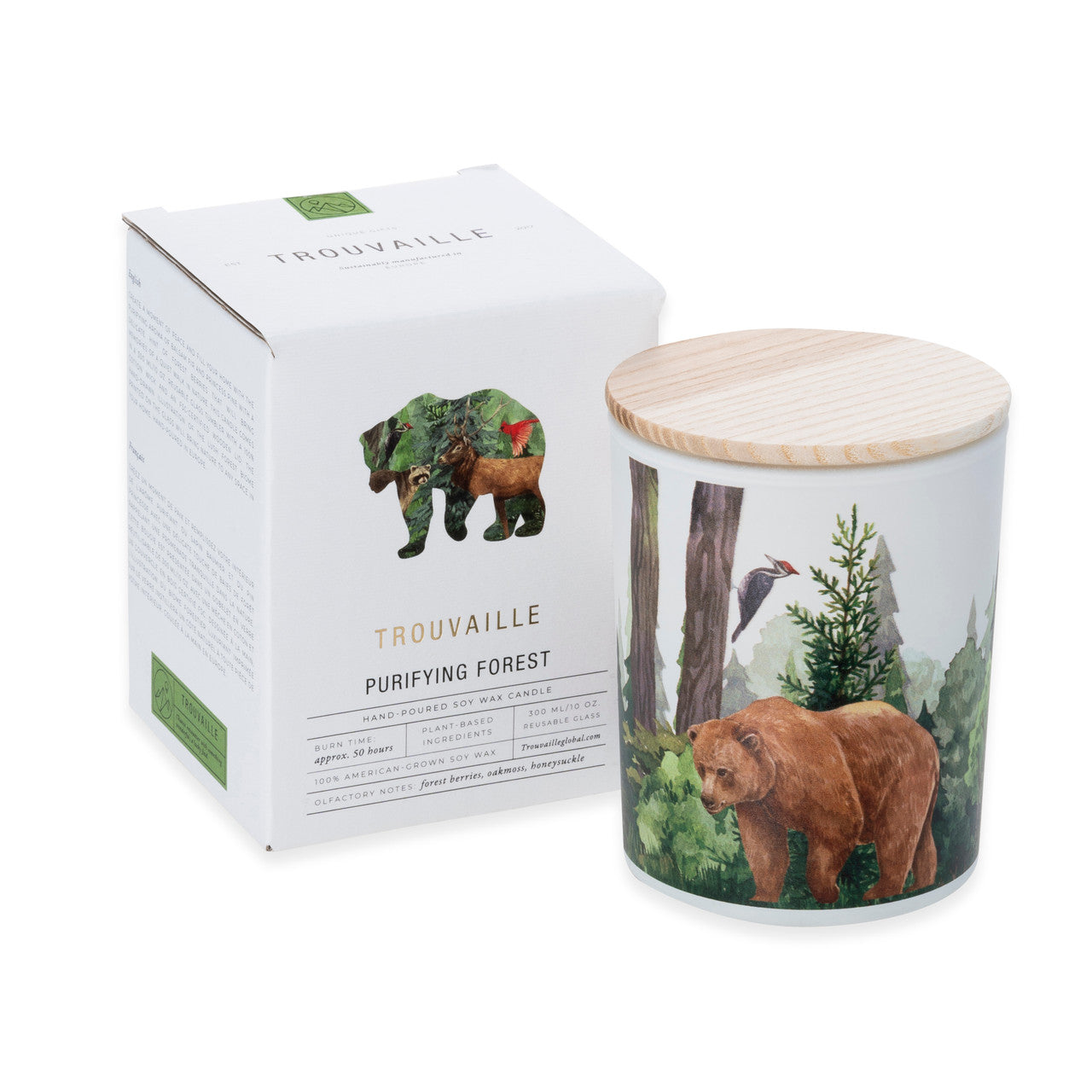 Trouvaille Global | Save The Planet Scented Soy Candle | Purifying Forest w packaging