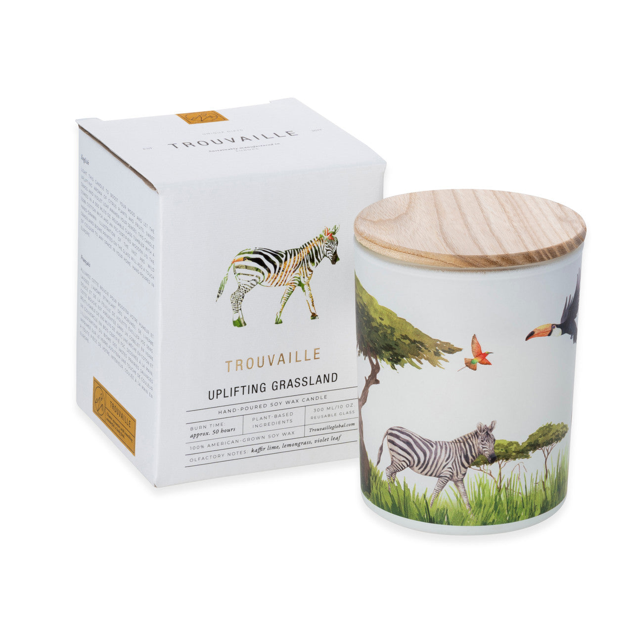 Trouvaille Global | Save The Planet Scented Soy Candle | Uplifting Grassland w packaging