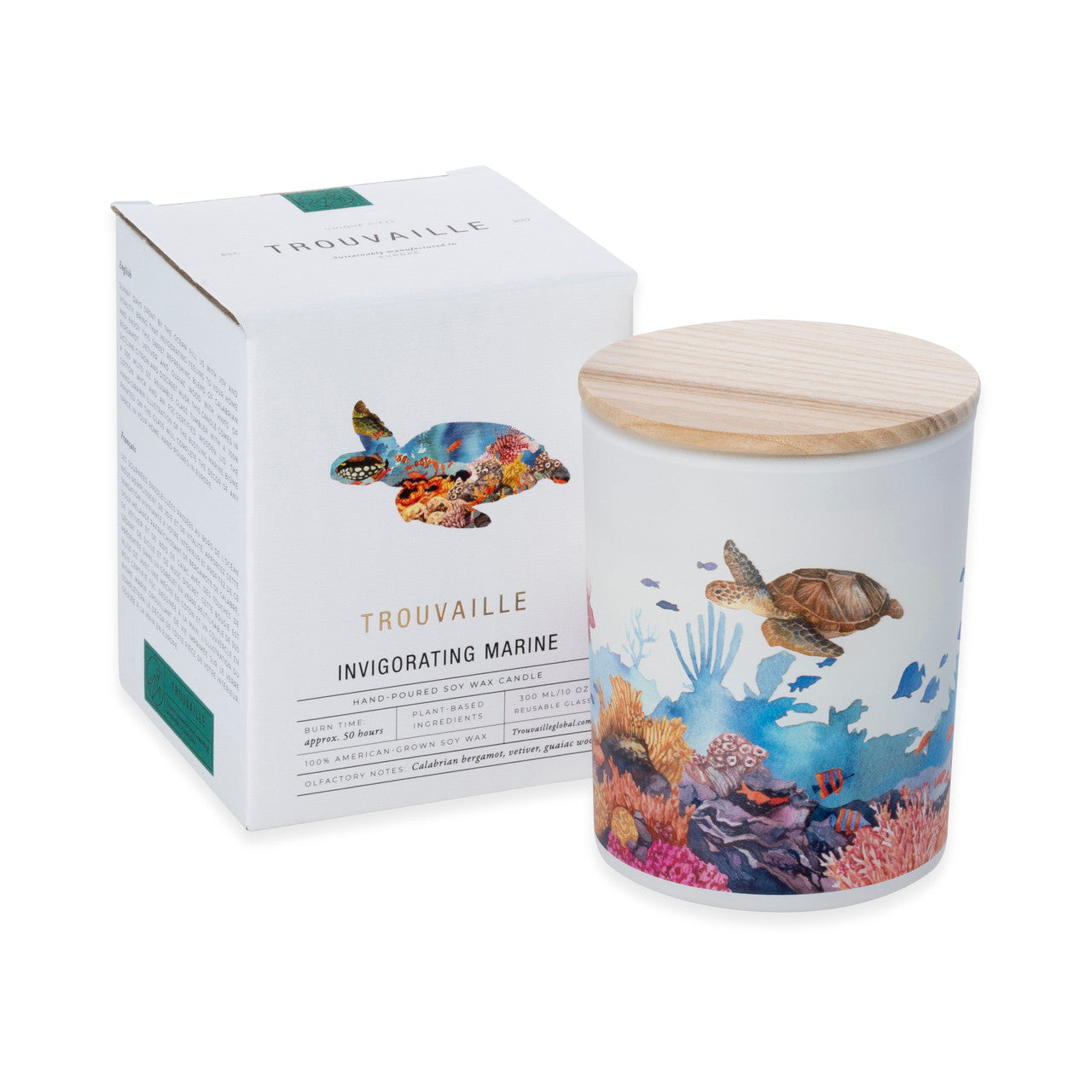 Trouvaille Global | Save The Planet Scented Soy Candle | Invigorating Marine w packaging