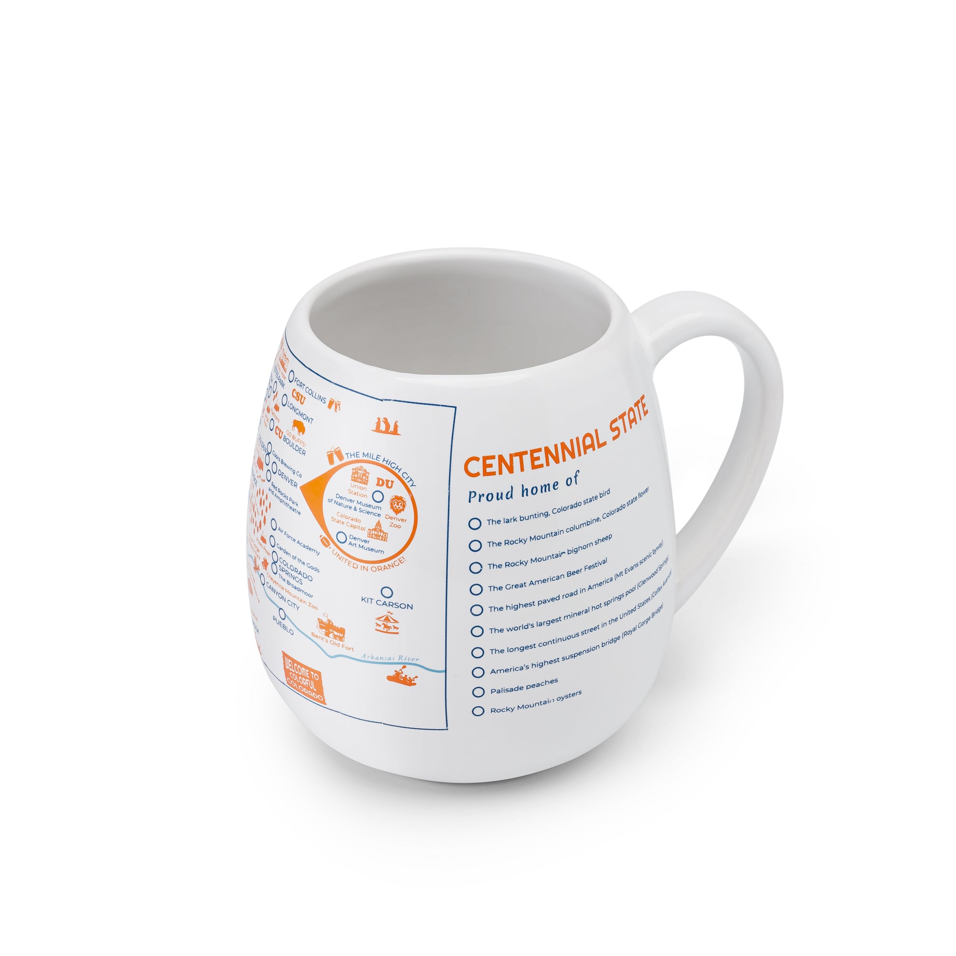 Right side detail of Colorado map coloring mug to track travels around the Centennial state