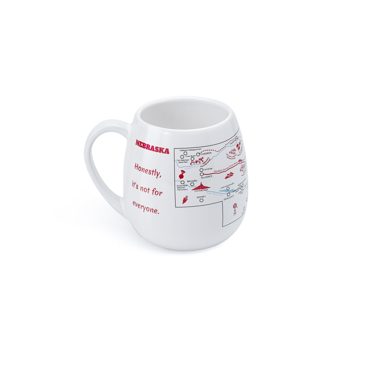 Left side detail of Nebraska travel checklist mug to track travels and experiences