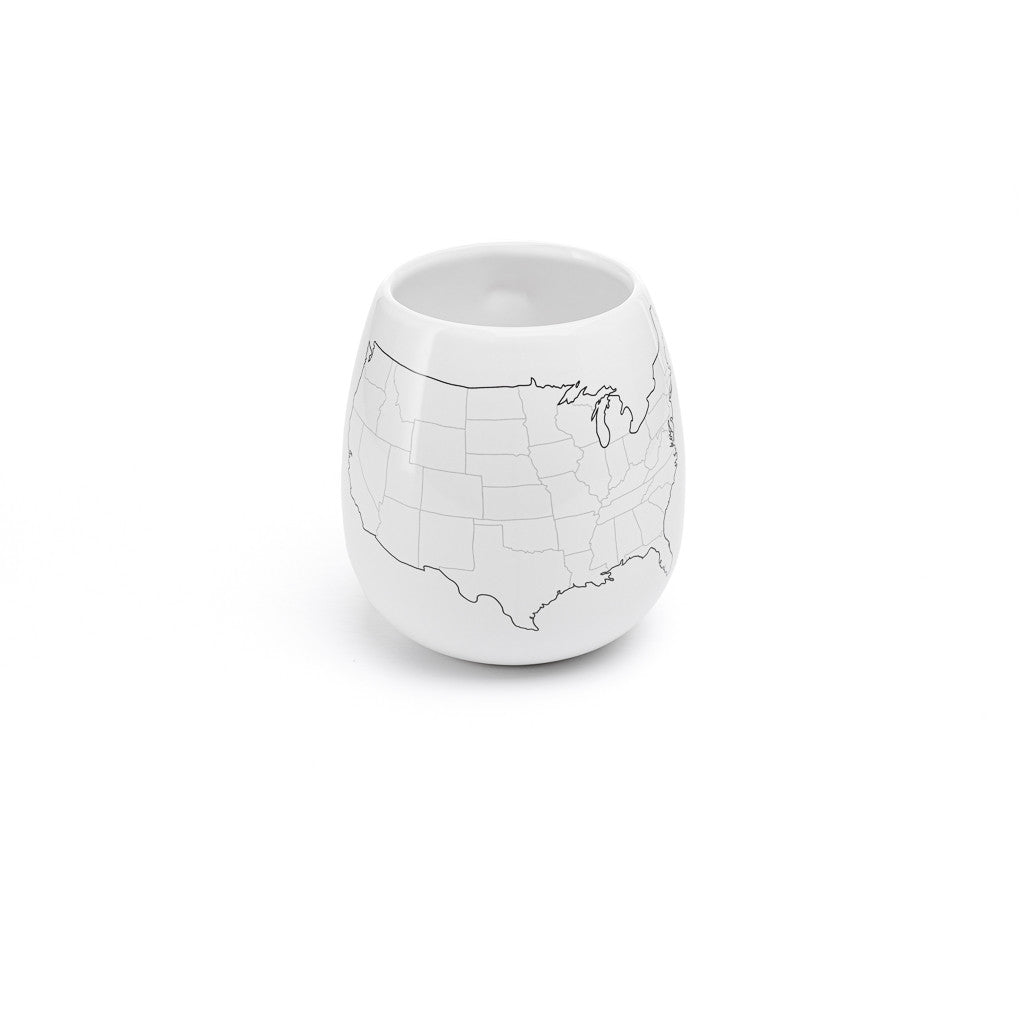 Center detail of USA map color-in mug for tracking visited states, travel gift idea.