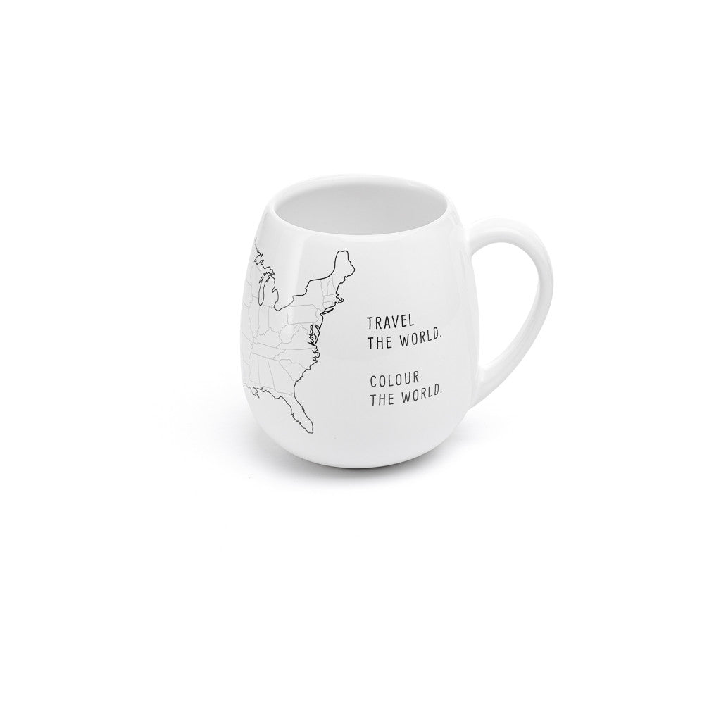 USA map color-in mug before coloring showing the East Coast states, ready to track travel adventures