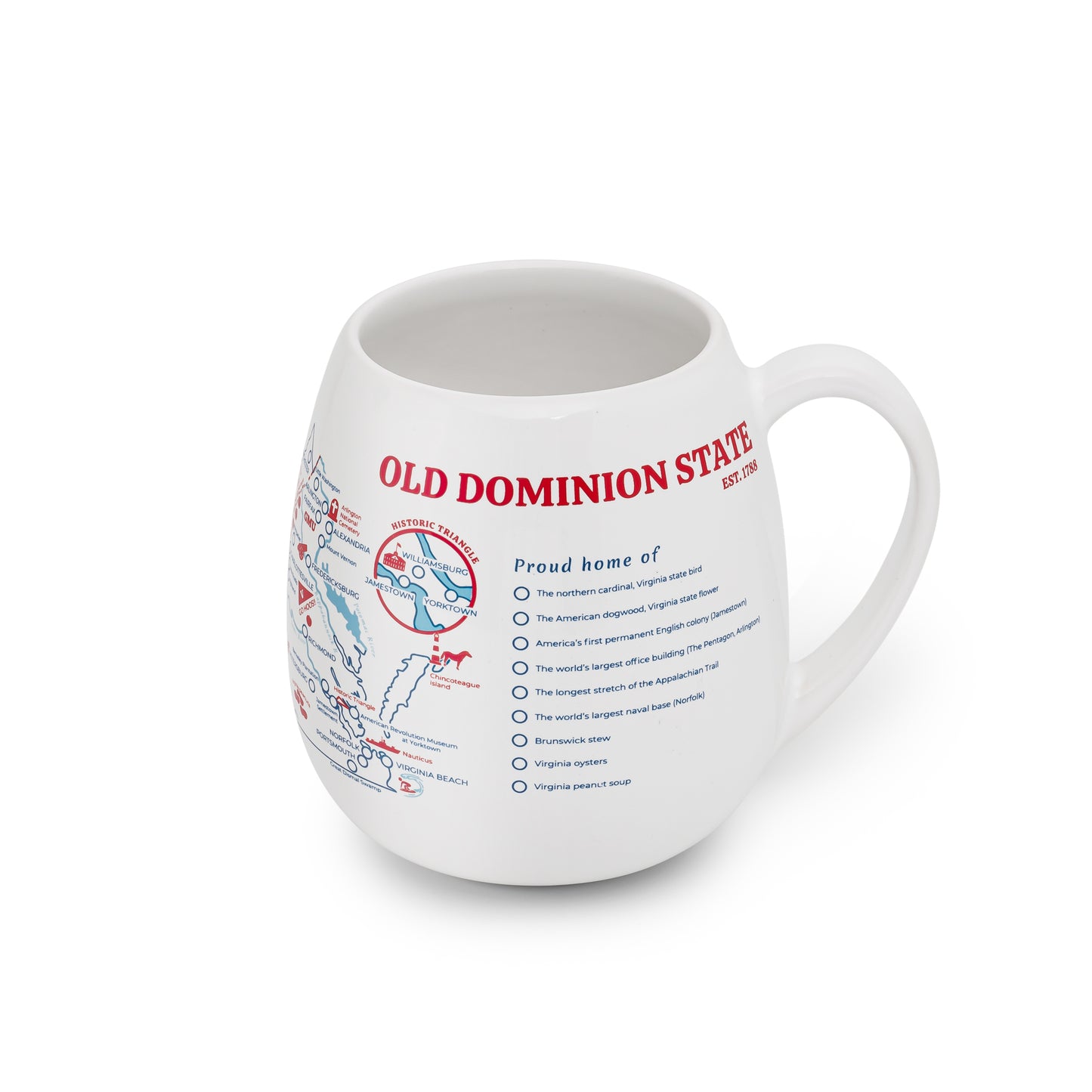 Right side detail of Virginia map color-in mug to track travels and personalise your state adventures